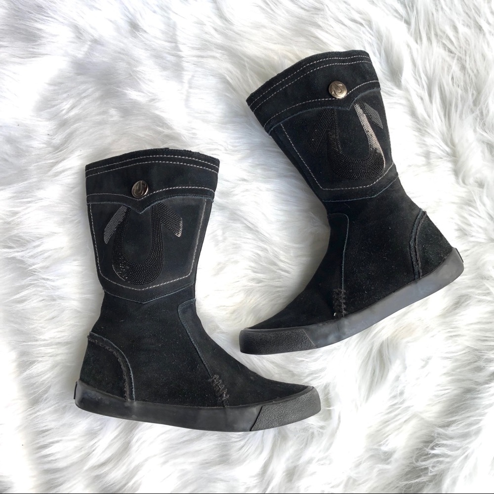 True Religion Suede Leather Boots Sequin Logo 7.5